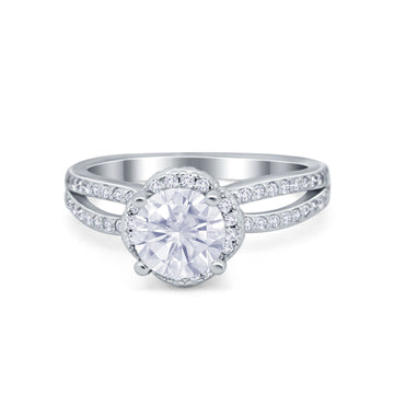 Halo Art Deco Wedding Ring Round Simulated Cubic Zirconia 925 Sterling Silver